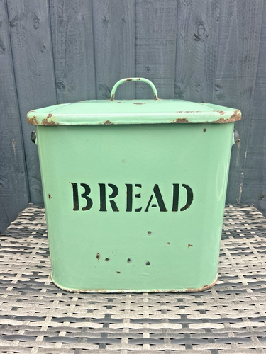 LARGE ANTIQUE 1920S SAGE GREEN ENAMEL BREAD BIN STORAGE CONTAINER VINTAGE BAKERY - Picture 2 of 17