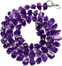 Natural Gem Purple Amethyst 7 to 9mm Size Faceted Nugget Beads Necklace 17"