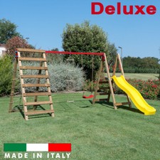 Scivolo in legno Altalena Giochi Giardino per bambini Composizione 4 Deluxe