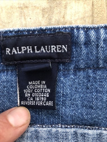 VTG Ralph Lauren Sz 5 blue denim Jean Embroidered Bear Dress Pockets Adjustable - Picture 5 of 13