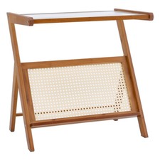 Bamboo Side Table Glass Top Night Stand Bedside Laptop Stand Storage Cabinet