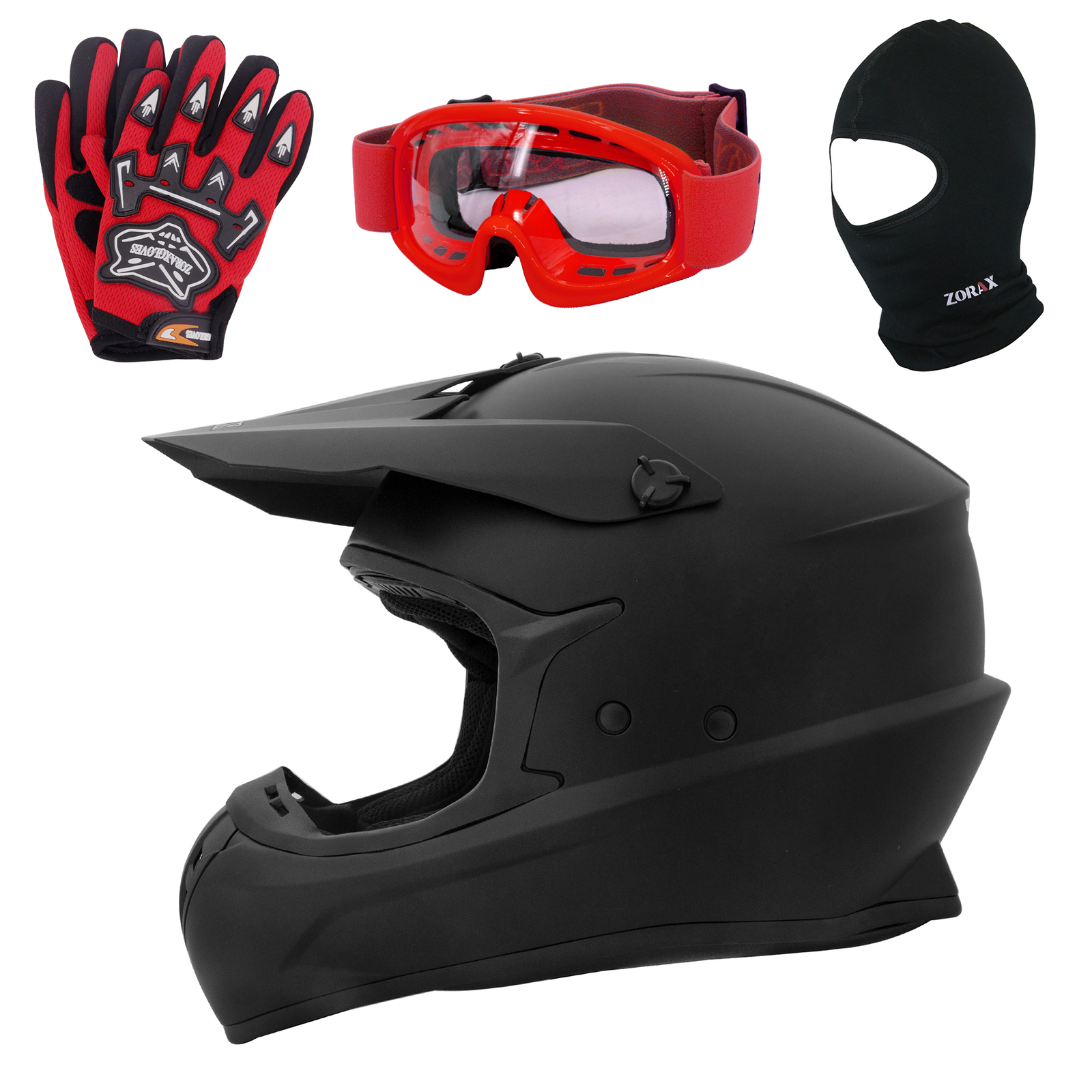 ZORAX ZOR-X305 Motocross Helmet Dirt Bike Off Road Red Gloves Goggles Balaclava
