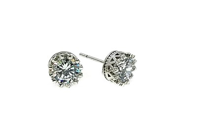 Krone Ohrstecker Top Qualität Klassisch 1,0 Karat 7mm Massiv.925 Sterling Silber Ohrringe