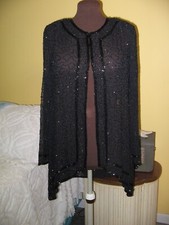 Vintage 80s 90s Sequin Black Jacket Cocktail Evening Sz M Silk New Old Stock