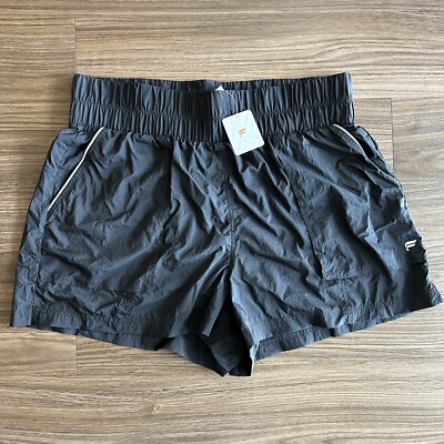 Fabletics Woman Size XXL Black Reflective Ultra High Waisted Piped Nylon Shorts