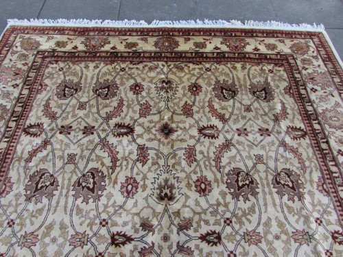 Alfombra vintage tradicional hecha a mano oriental afgana de lana beige marrón 287x240 cm - Imagen 4 de 12