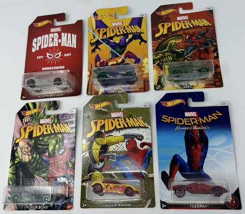 Hot Wheels Marvel Spider-Man Set Of 6 Six Cars New Sealed Golden Arrow, Teegray - Picture 2 of 9