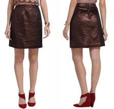 148 Anthropologie Bronze Bling Skirt 4 Small Brown Shimmer Exposed Zip Metallic