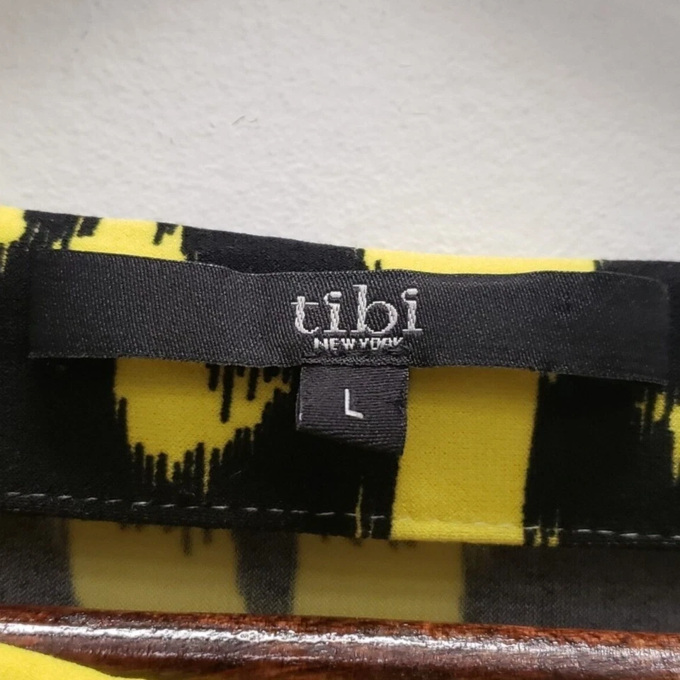 Tibi 女式抽象印花艺术紧身连衣裙 L 码弹力波西米亚度假岛 — 第 3/4 张图片