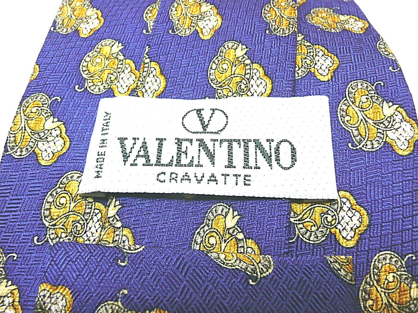 Cravate En Soie 100% Made In Italy - Motif Grappes De Raisin/vino - Blanc - Neuf Avec étiquette