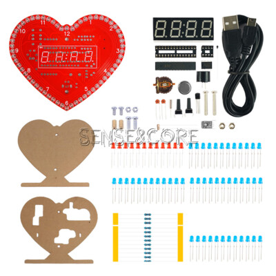 DIY Heart-shaped Digital LED Clock Kit Module Alarm Electronic Soldering Board-