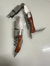 (2) Quality Wood Stainless Prestige Waiters Corkscrews Wine Key Openers