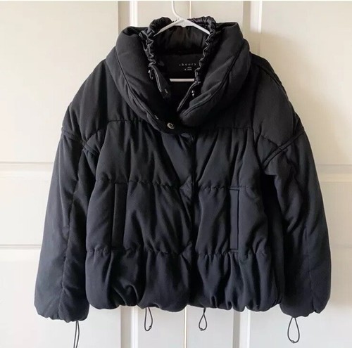 THEORY Bara Craze puffer Jacket coat black duck down snap closure large Warm - Picture 2 of 9