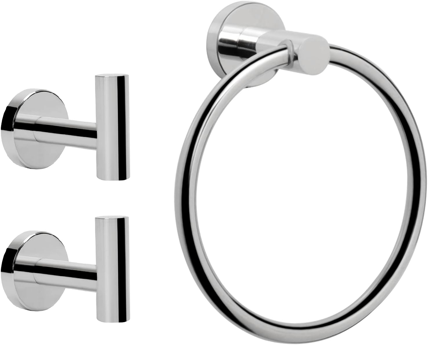 3 Pieces Bathroom Hardware Set, Bath Towel Ring and 2 Towel Hooks- Stainless Ste