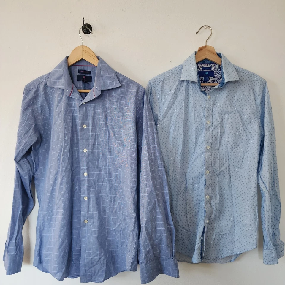 Lot Of 2 Egara Button Down Dress Blue Shirts 15 34/35 Egyptian Cotton Stretch - Image 2 of 4