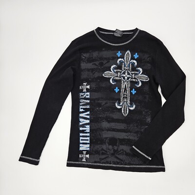 affliction スカル サーマル カットソー 長袖 y2k 00s 黒 M Affliction