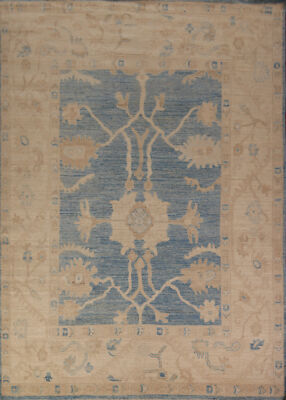 Traditional Floral Blue Vegetable Dye Oushak Turkish Handmade Area Rug 8x10