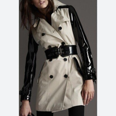 Burberry Patent Leather Sleeve Trench Coat Size