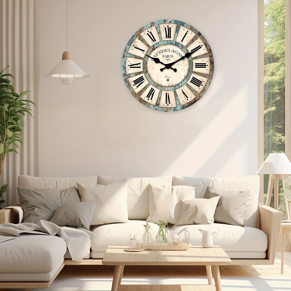 Reloj de pared 24 pulgadas extra grande madera corpulenta número romano París granja Foto 2 de 4