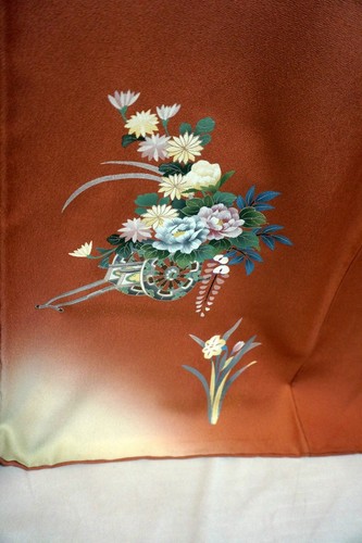 Japanese Fine kimono "HOUMONGI" SILK,Plants,Silver leaf,Foil,Shading,L5'5"..4218 - Picture 8 of 16