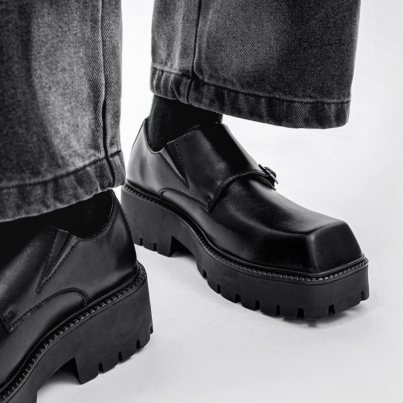 SAOLA Scarpe uomo eleganti stile britannico fibbia plateau suola spessa tacco medio sera festa