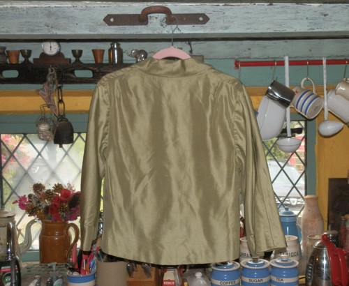 Vintage 1950s Roter Couture London Designer Satin Jacket, UK 10/12, Light Sage G - Picture 3 of 6