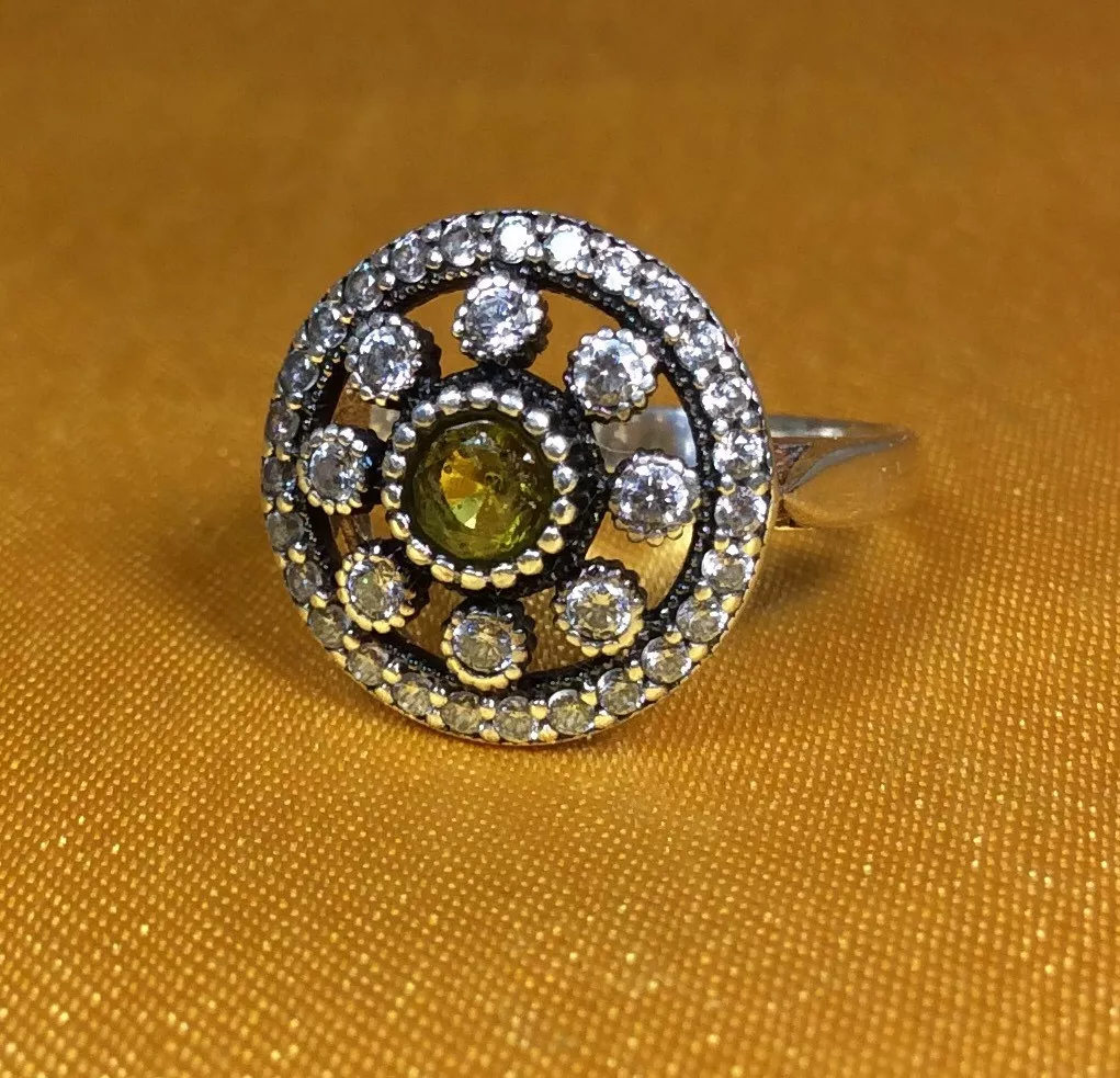 Vintage DGS Turkey 925 Sterling Silver CZ Citrine Gemstone Ring