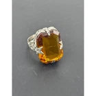 Vintage Sterling Silver Amber Glass Filigree Cocktail Ring Size 5.5 Art Deco
