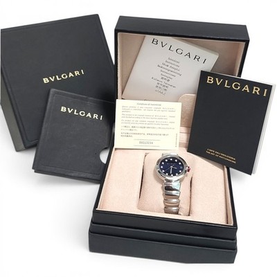 Full Set Bulgari Lucea Lady 33mm Blue Diamonds Dial Steel Automatic Watch 102564