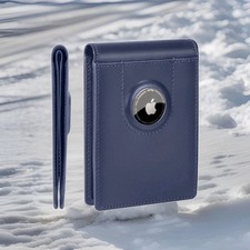 Blue Bi-fold Men's Wallet with AirTag Holder and Card Holder