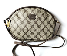 Vintage Gucci Small Domed Crossbody Bag Monogram GG Brown Leather