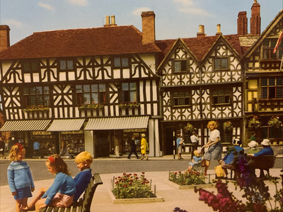 Vintage 1070er Postkarte - High Street Stratford-upon-Avon - John Hinde