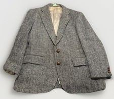 Vtg Harris Tweed Stanley Blacker Blazer Gray Herringbone Wool Usa Made Sz 40
