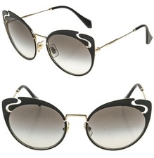 MIU MIU 57T NOIR MU57TS Cut Out Pale Gold Black Enamel Cat Eye Metal Sunglasses