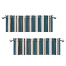 Striped Valances for Windows Brown Boho 52"W x 18"L Pack of 2 Teal Blue