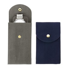 Velvet Watch Pouch, 2 Pack Velvet Watch Pouches with Snap Button Grey Navy 