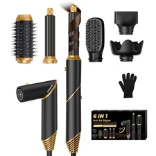 6 in 1 Hair Dryer Brush, Foldable Blow Dryer Brush with Air Styler Curler Wra...