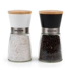 Salter Glass Mill Set Pre-Filled Salt & Pepper Mills Grinders Ceramic Shakers