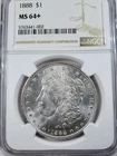 1888 $1 Morgan Silver Dollar NGC MS64+ Plus Grade #3