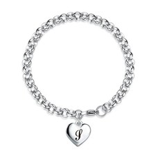 Initial Bracelets for Women, Stainless Steel Heart Bracelet, Letter S Bracelet B
