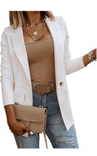 Womens Casual Long Sleeve Blazers Solid Color Knit Blazer Work Office Open White