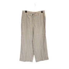 J.Jill Love Linen Tan Blue Striped Pants SZ S Breathable Sustainable