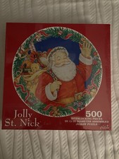 Gibson Interlocking Puzzle Jolly St Nick Santa Christmas 20.5" 500 Pcs NIB