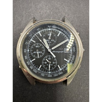 Vtg Seiko Panda Chronograph Quartz 7T32 7C60 Black Dial Watch Stainless Steel WR