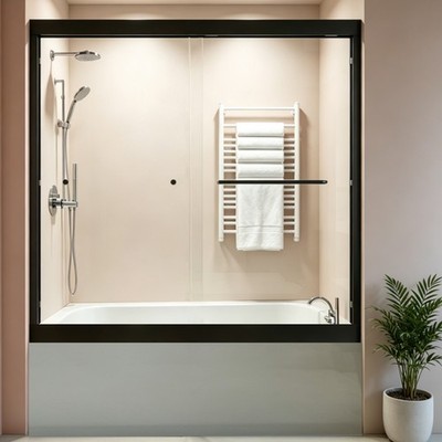 Black 1/4''Tempered Glass Bathtub Frameless Door 60 in.Wx58 in.H Tub Shower Door