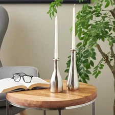 Silver Aluminum Candle Holder with Varying Shapes (Set of 2)