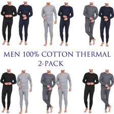 Men Cotton Thermal Winter Underwear Fleece Lined Long John Shirt Pants 2-PACK