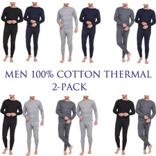 Men Cotton Thermal Winter Underwear Fleece Lined Long John Shirt Pants 2-PACK