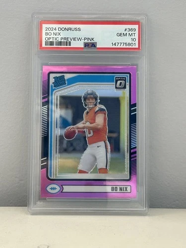 Bo Nix 2024 Panini Donruss Optic Preview Pink #369 Rookie Card RC PSA 10