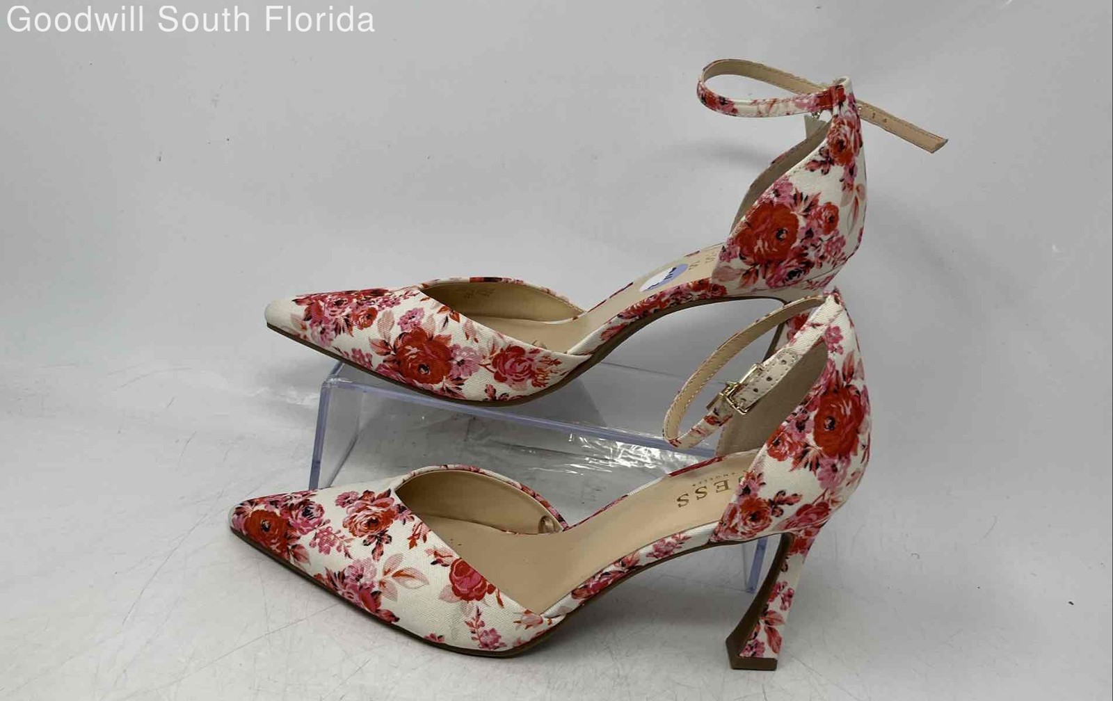 Guess Womens Multicolor Floral Leather Pointed Toe Ankle Strap Heels Size 8.5M